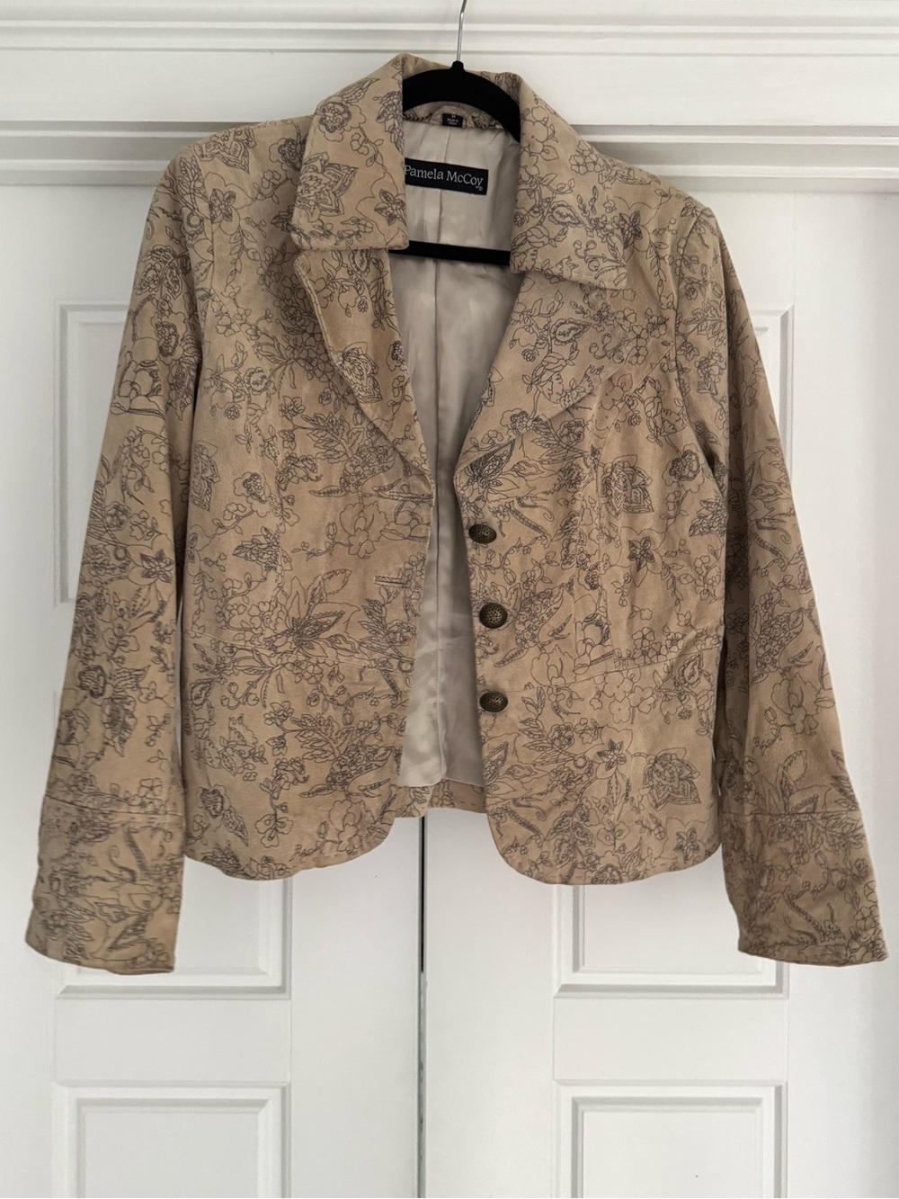 Pamela McCoy Suede Tan Floral Suede Jacket, Medium